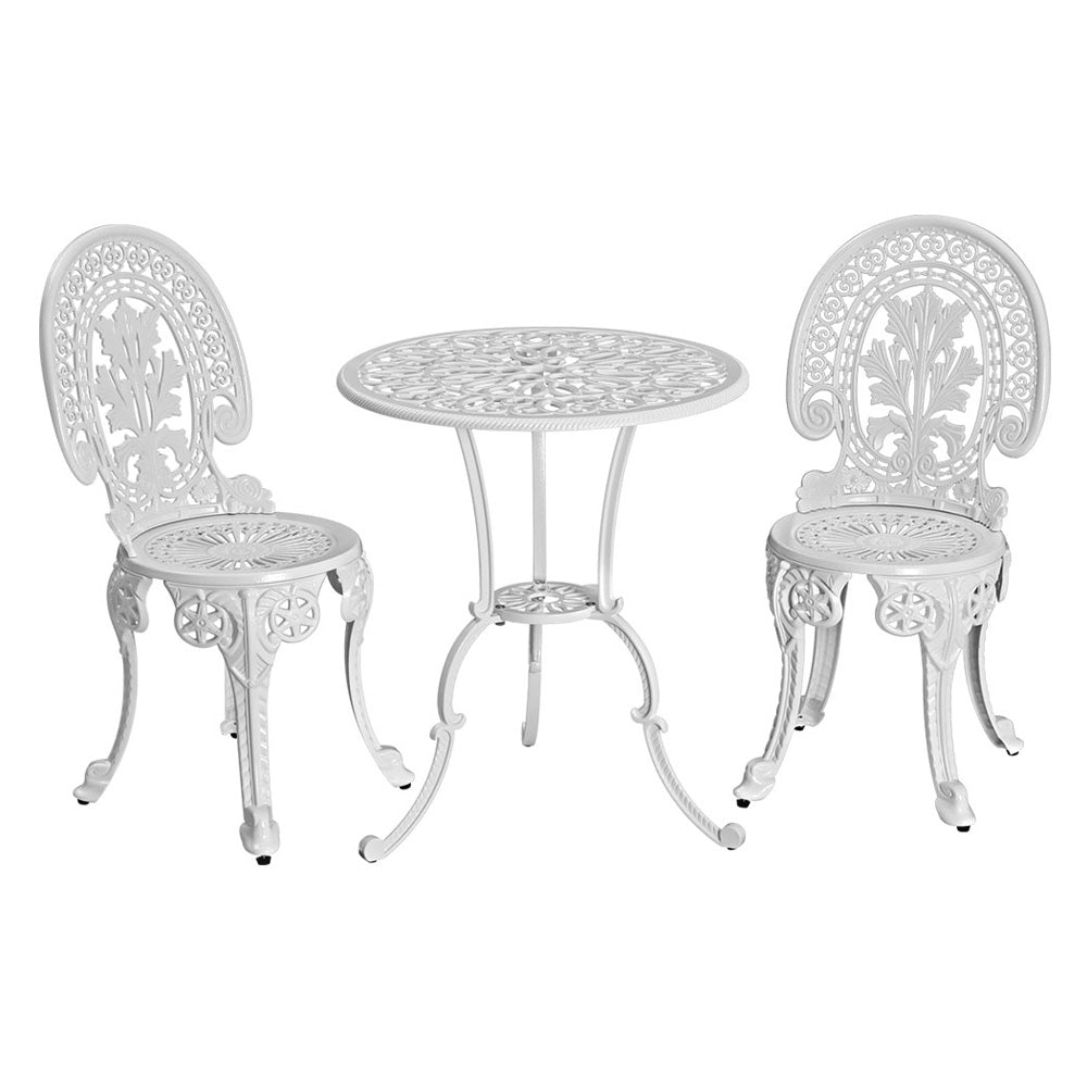 Gardeon 3PC Patio Furniture Outdoor Bistro Set Dining Chairs Aluminium White-Furniture > Outdoor-PEROZ Accessories