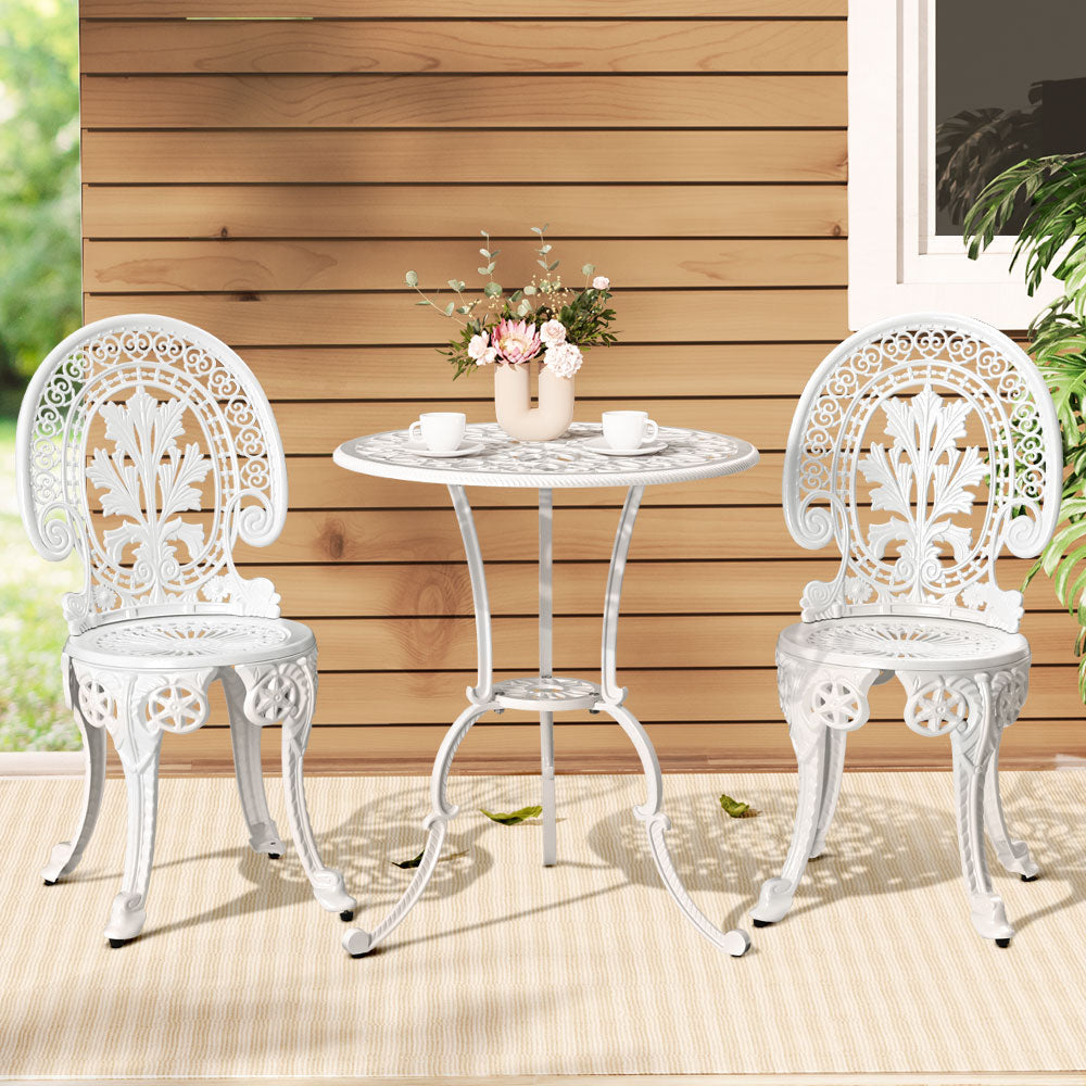 Gardeon 3PC Patio Furniture Outdoor Bistro Set Dining Chairs Aluminium White-Furniture > Outdoor-PEROZ Accessories