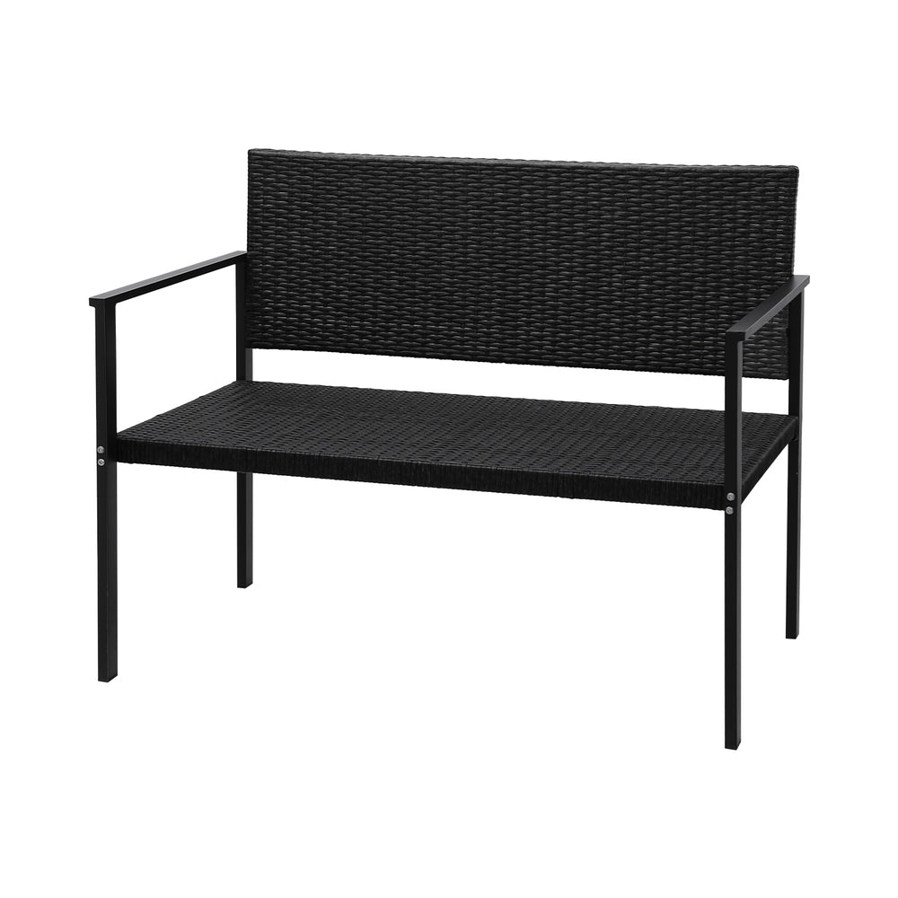 Gardeon Outdoor Garden Bench Seat Rattan Chair Steel Patio Furniture Park Black-Furniture > Outdoor-PEROZ Accessories
