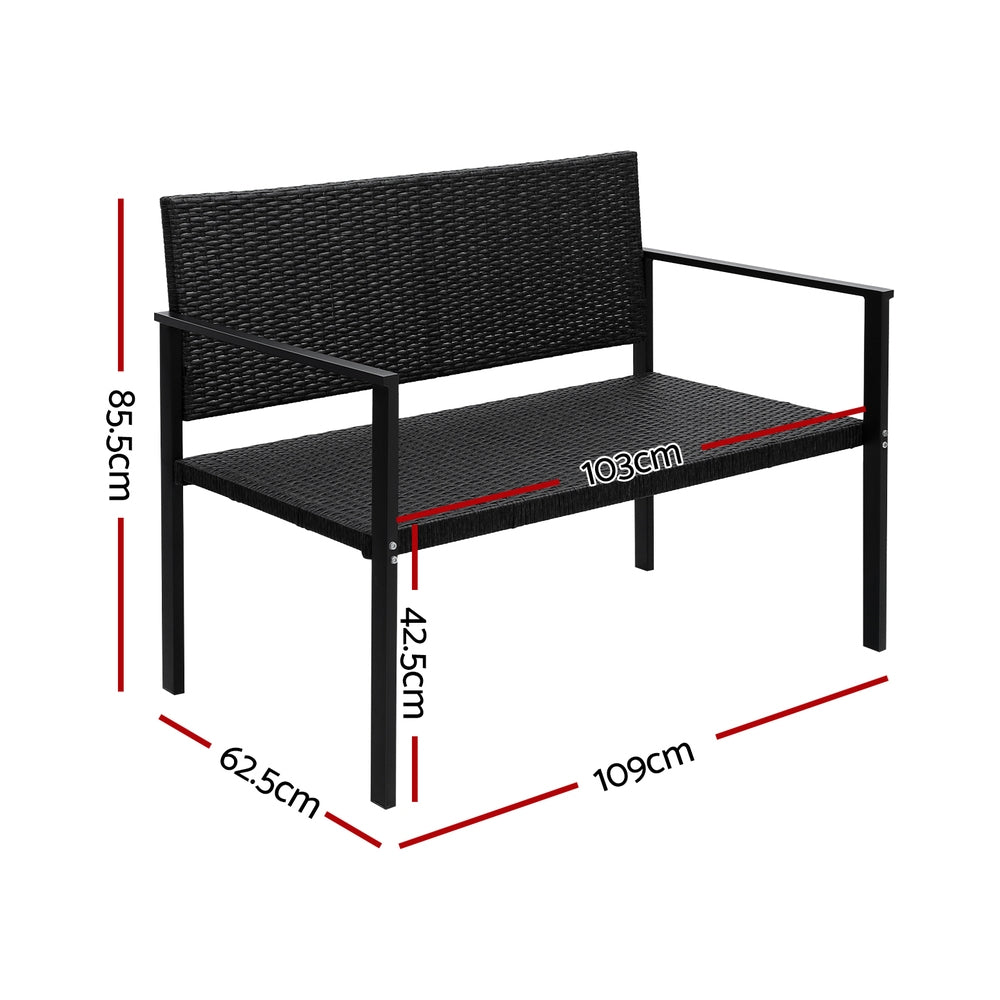Gardeon Outdoor Garden Bench Seat Rattan Chair Steel Patio Furniture Park Black-Furniture > Outdoor-PEROZ Accessories