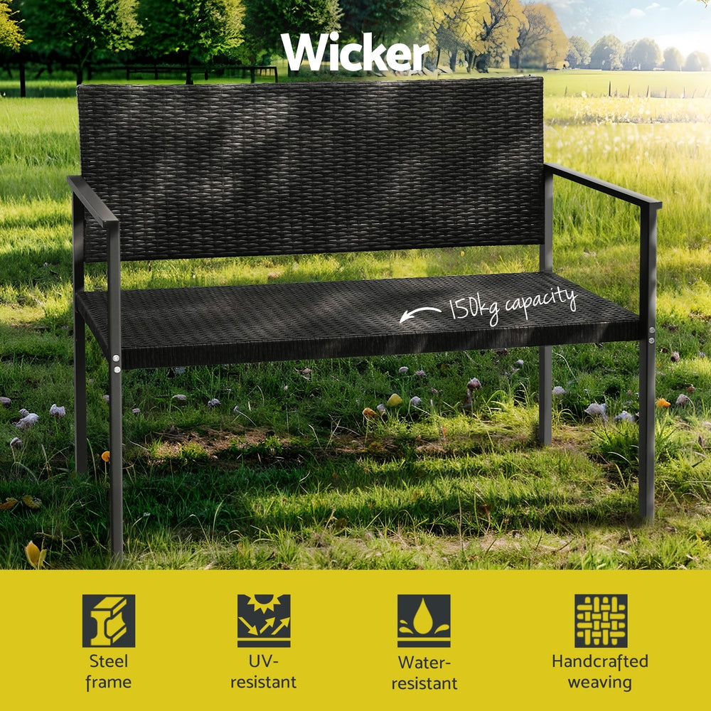 Gardeon Outdoor Garden Bench Seat Rattan Chair Steel Patio Furniture Park Black-Furniture > Outdoor-PEROZ Accessories