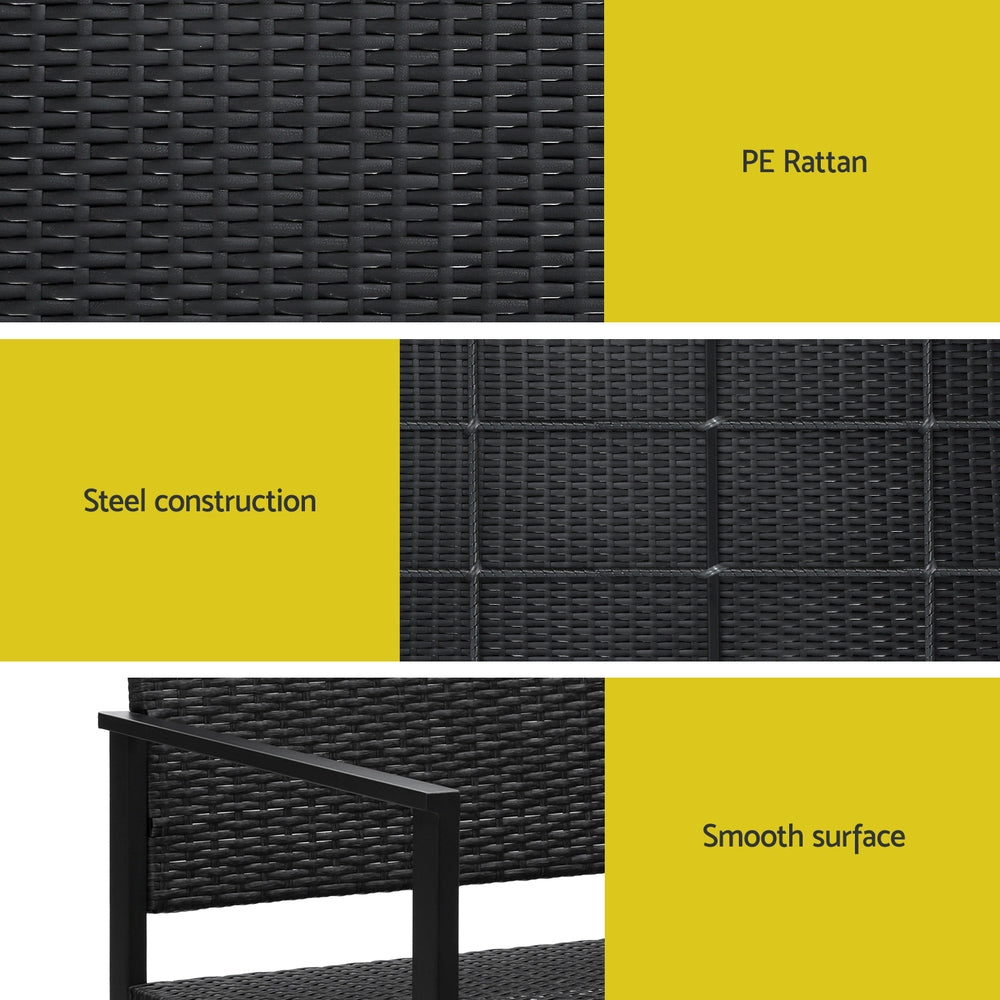 Gardeon Outdoor Garden Bench Seat Rattan Chair Steel Patio Furniture Park Black-Furniture > Outdoor-PEROZ Accessories
