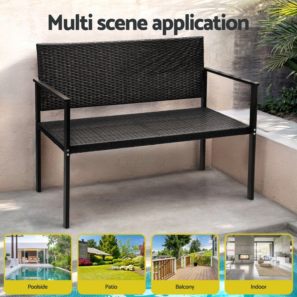 Gardeon Outdoor Garden Bench Seat Rattan Chair Steel Patio Furniture Park Black-Furniture > Outdoor-PEROZ Accessories