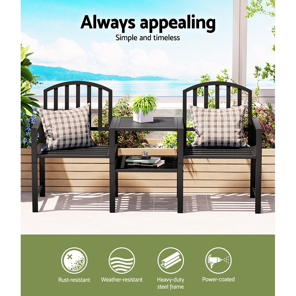 Gardeon Outdoor Garden Bench Steel Table and chair Patio Furniture Loveseat Park-Furniture > Outdoor-PEROZ Accessories