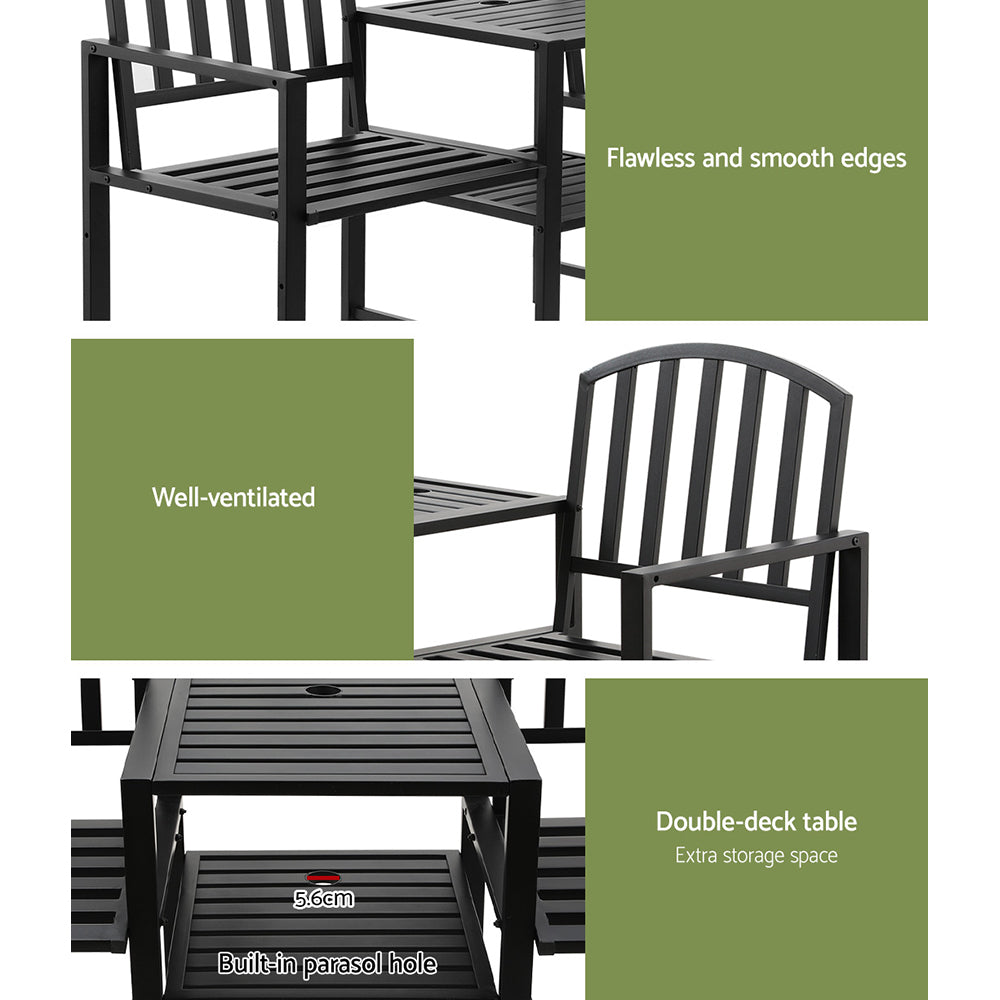Gardeon Outdoor Garden Bench Steel Table and chair Patio Furniture Loveseat Park-Furniture > Outdoor-PEROZ Accessories