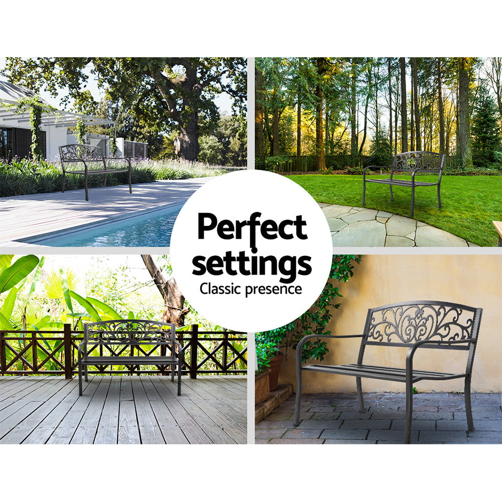 Gardeon Outdoor Garden Bench - Black-Furniture > Outdoor-PEROZ Accessories
