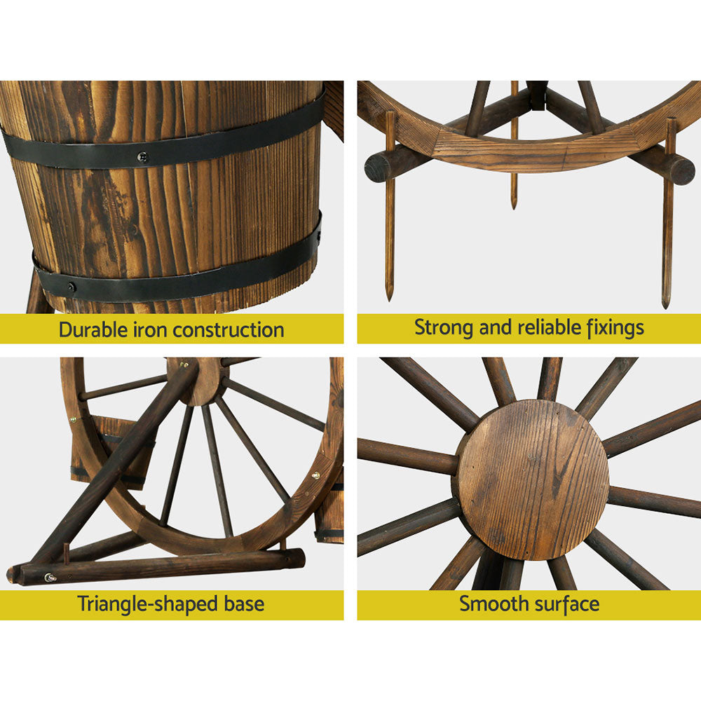 Gardeon Garden Ornaments Decor Wooden Wagon Wheel Rustic Outdoor Planter flower-Furniture > Outdoor-PEROZ Accessories