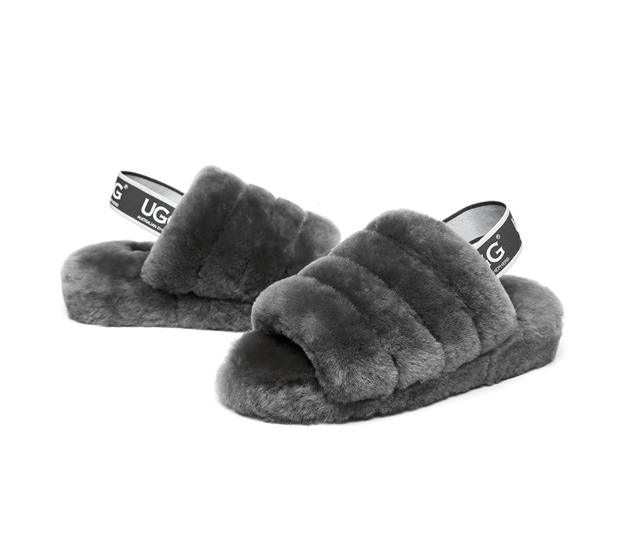 Australian Shepherd AS UGG Women Fluffy Slides Puffy-Slides-PEROZ Accessories
