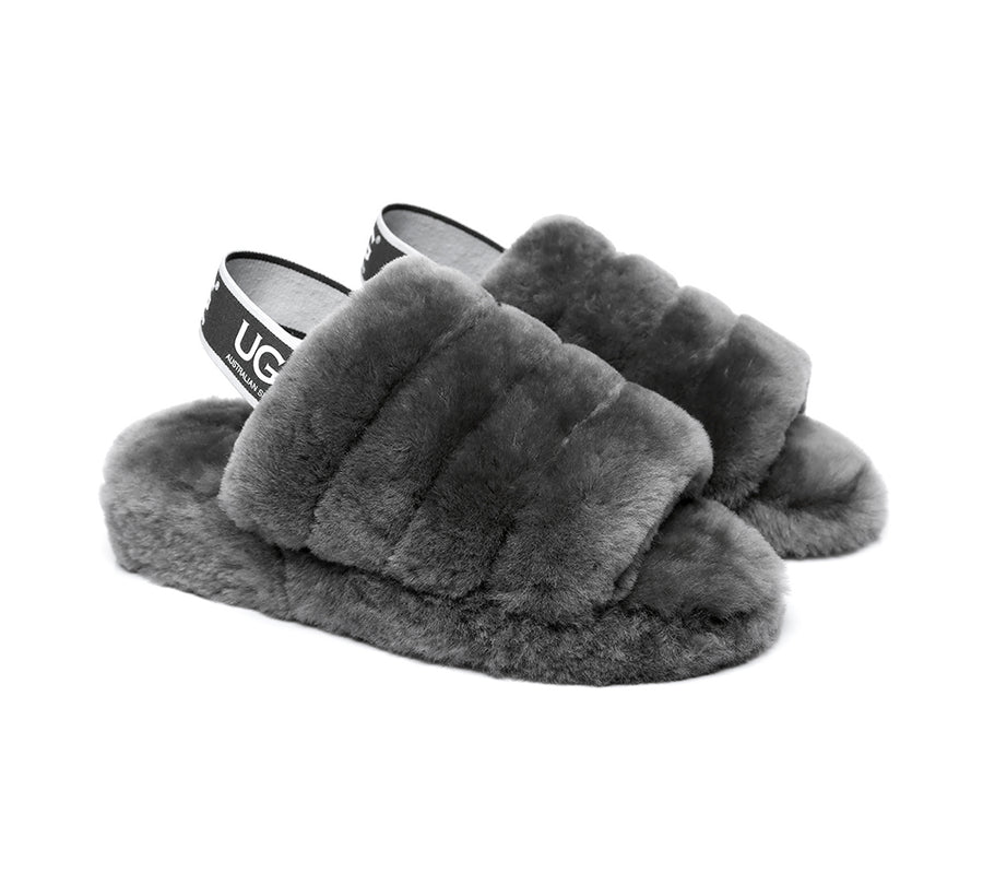 Australian Shepherd AS UGG Women Fluffy Slides Puffy-Slides-PEROZ Accessories
