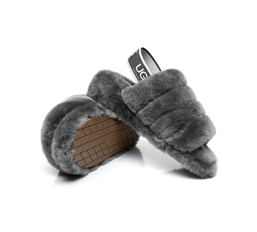 Australian Shepherd AS UGG Women Fluffy Slides Puffy-Slides-PEROZ Accessories