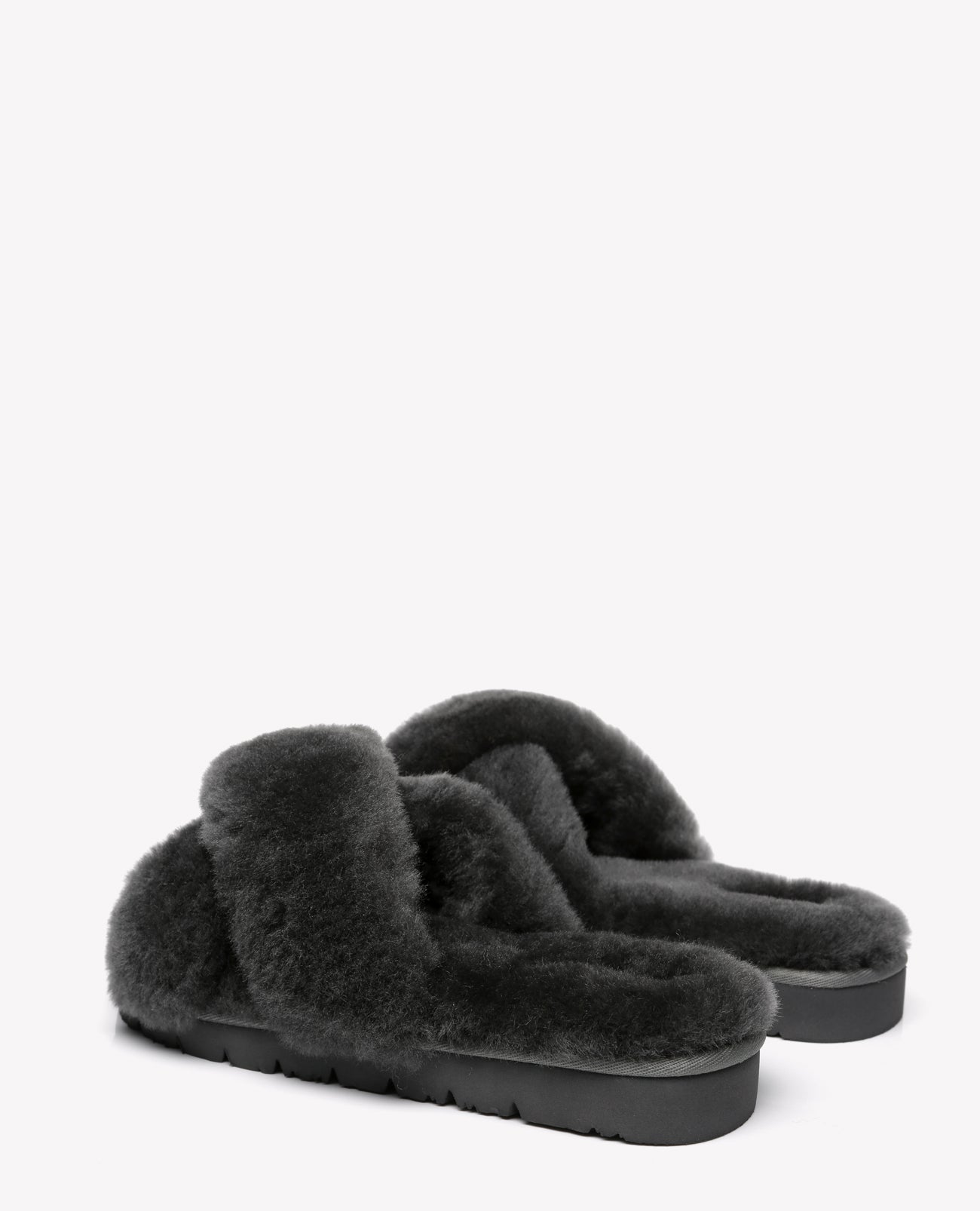 Australian Shepherd Sheepskin Wool Women Fluffy Crossover Slide Slipper Leanna-Slippers-PEROZ Accessories