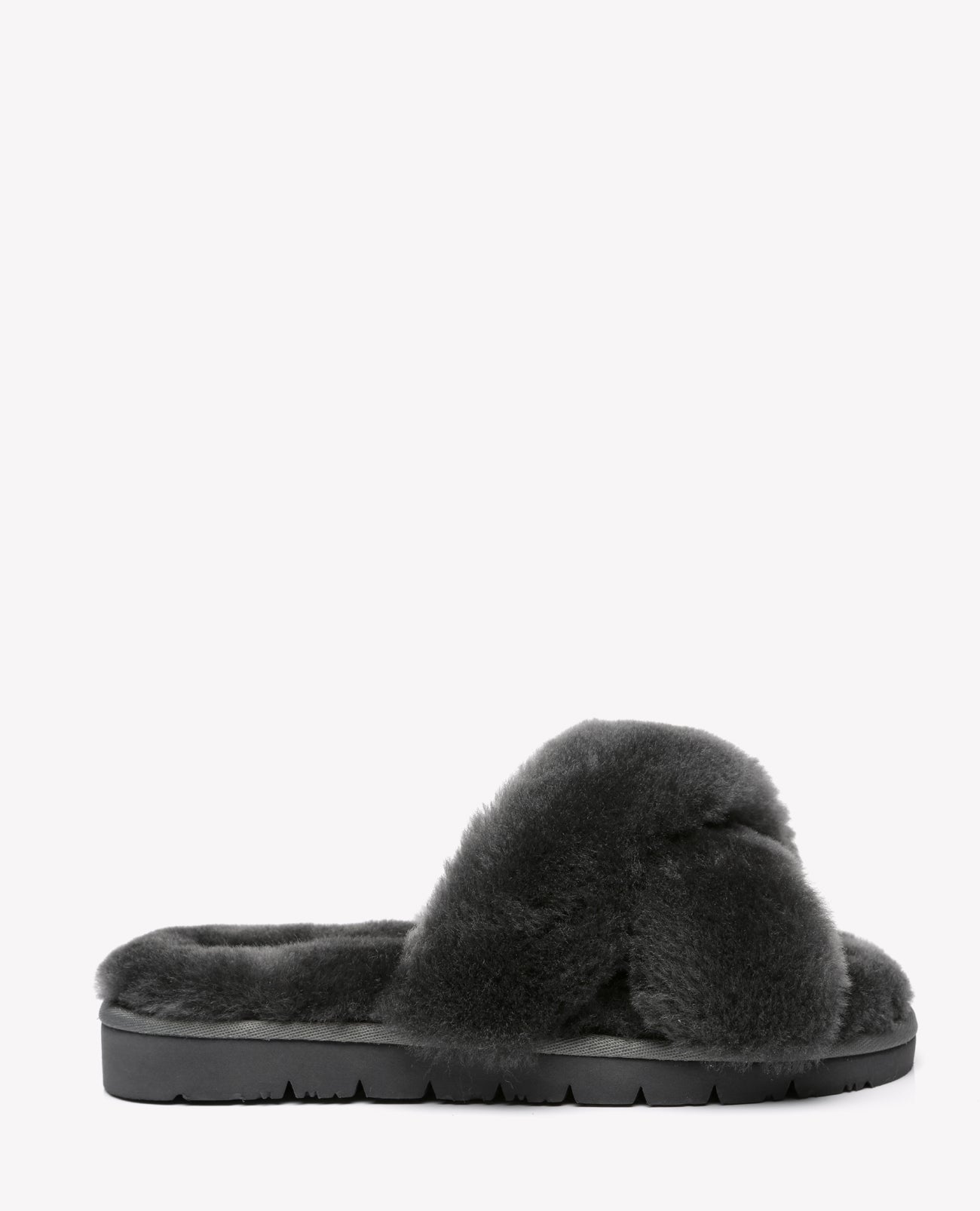 Australian Shepherd Sheepskin Wool Women Fluffy Crossover Slide Slipper Leanna-Slippers-PEROZ Accessories