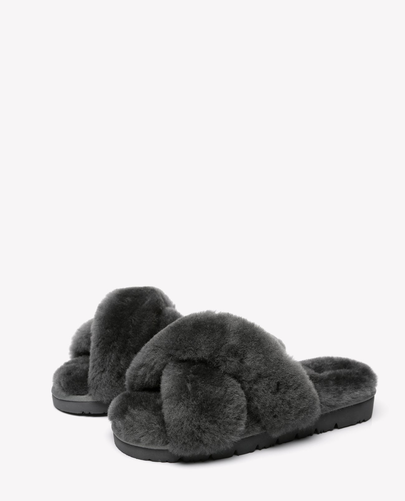 Australian Shepherd Sheepskin Wool Women Fluffy Crossover Slide Slipper Leanna-Slippers-PEROZ Accessories
