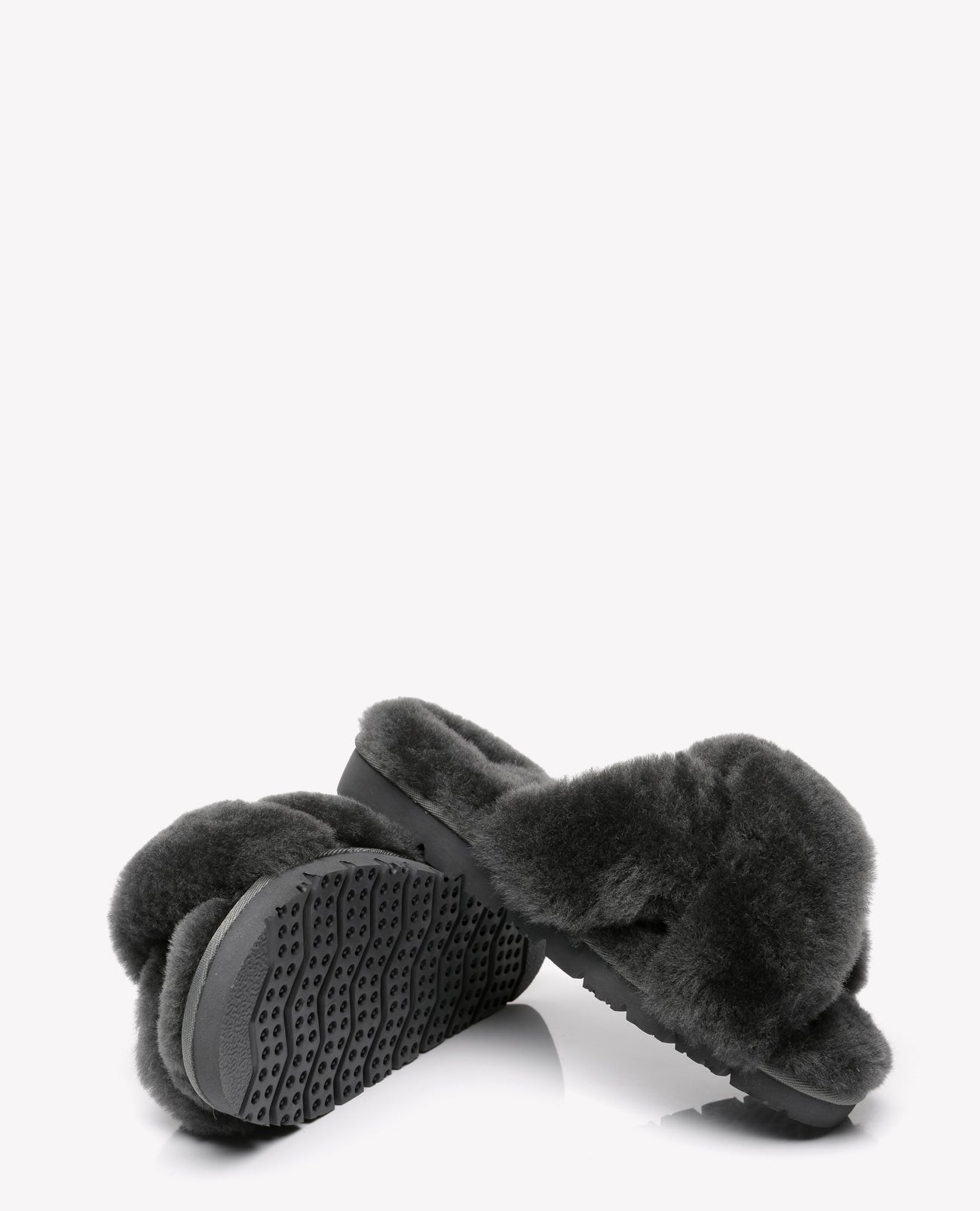 Australian Shepherd Sheepskin Wool Women Fluffy Crossover Slide Slipper Leanna-Slippers-PEROZ Accessories