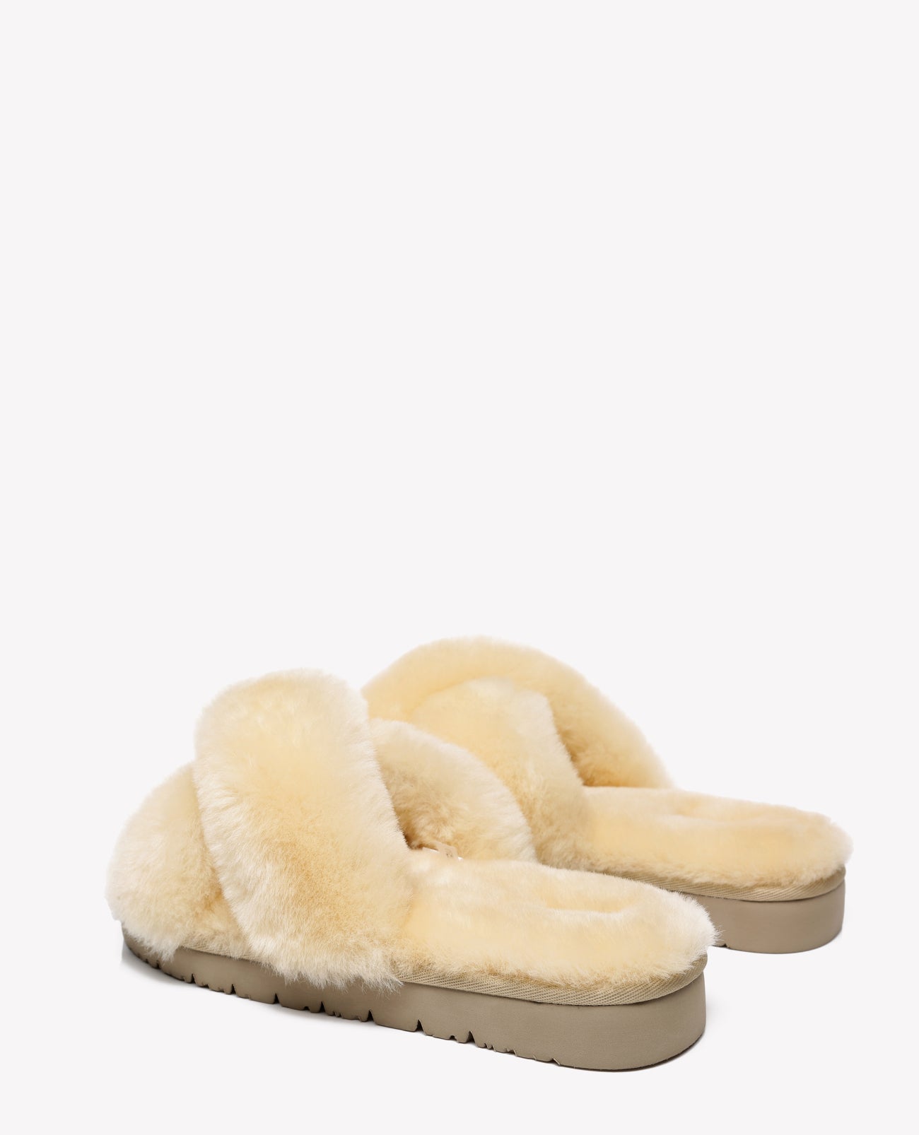 Australian Shepherd Sheepskin Wool Women Fluffy Crossover Slide Slipper Leanna-Slippers-PEROZ Accessories