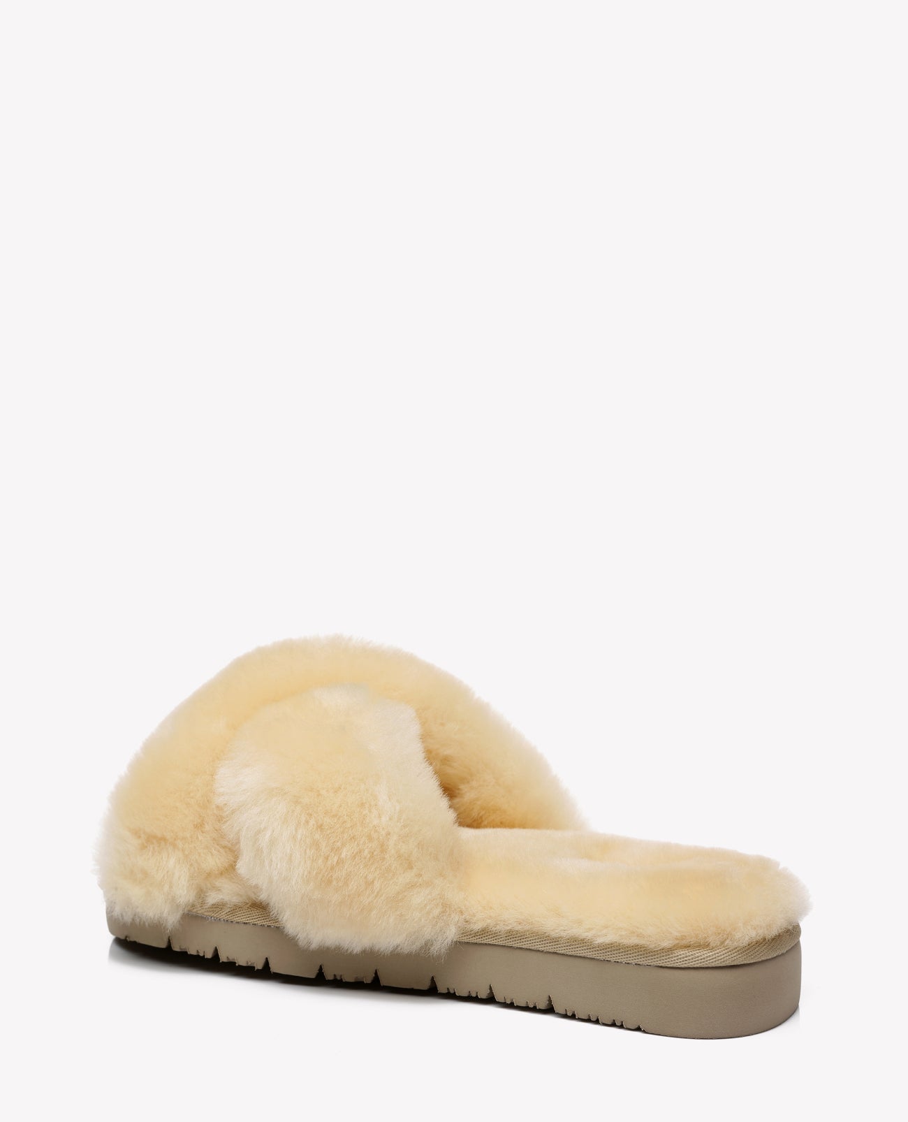 Australian Shepherd Sheepskin Wool Women Fluffy Crossover Slide Slipper Leanna-Slippers-PEROZ Accessories