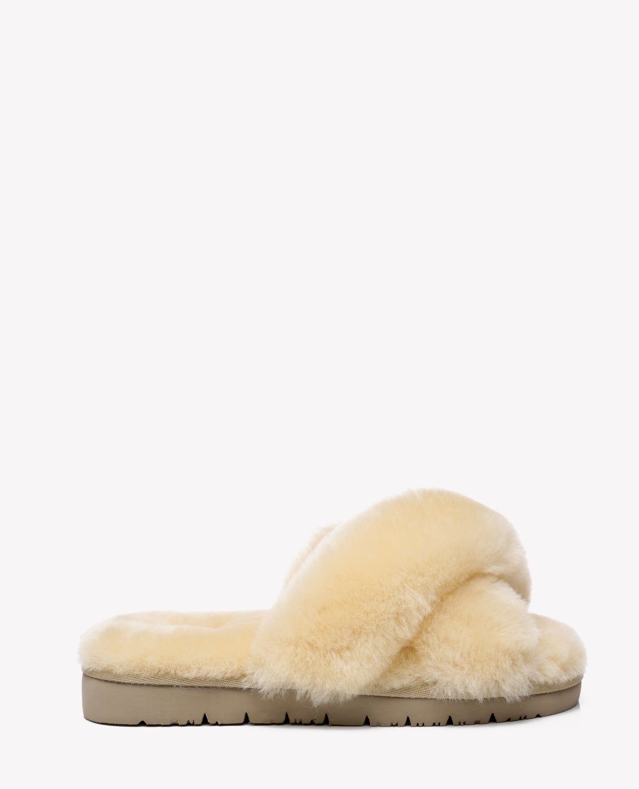 Australian Shepherd Sheepskin Wool Women Fluffy Crossover Slide Slipper Leanna-Slippers-PEROZ Accessories