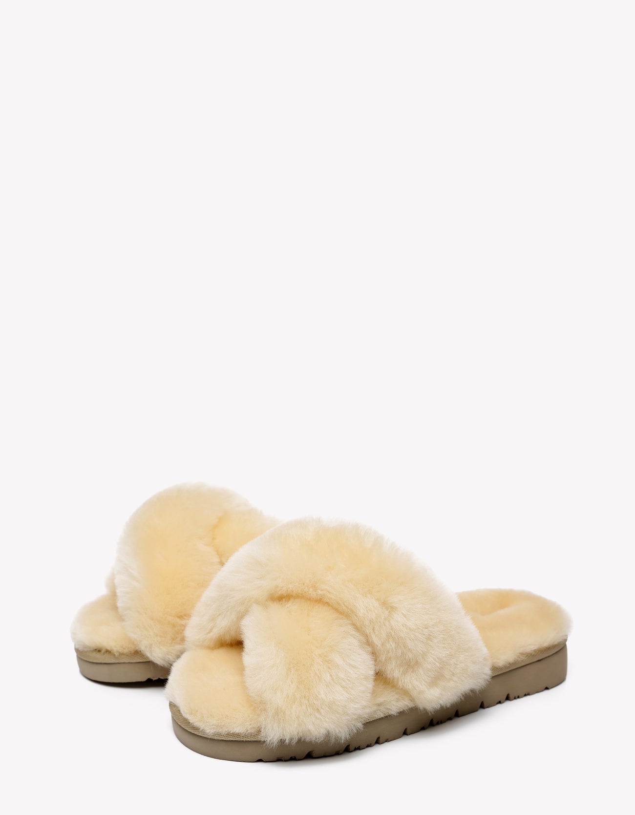Australian Shepherd Sheepskin Wool Women Fluffy Crossover Slide Slipper Leanna-Slippers-PEROZ Accessories