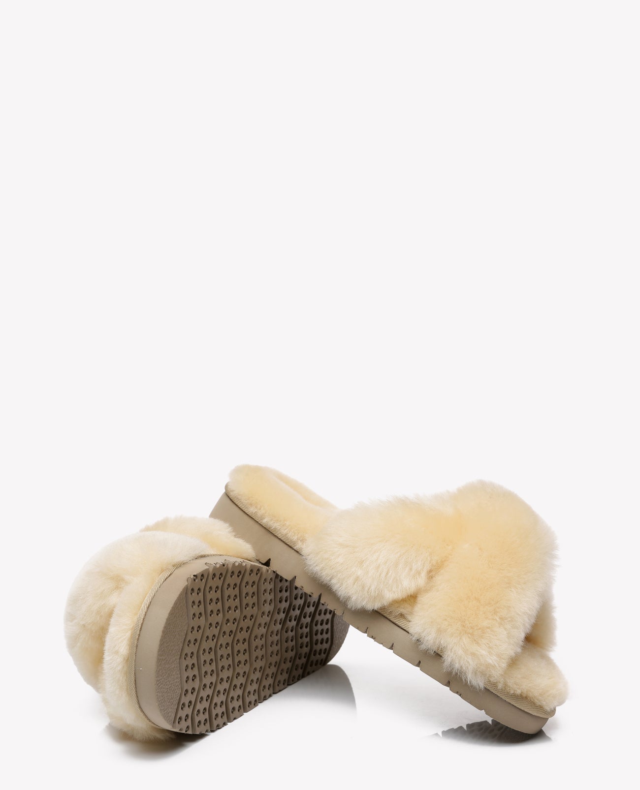 Australian Shepherd Sheepskin Wool Women Fluffy Crossover Slide Slipper Leanna-Slippers-PEROZ Accessories