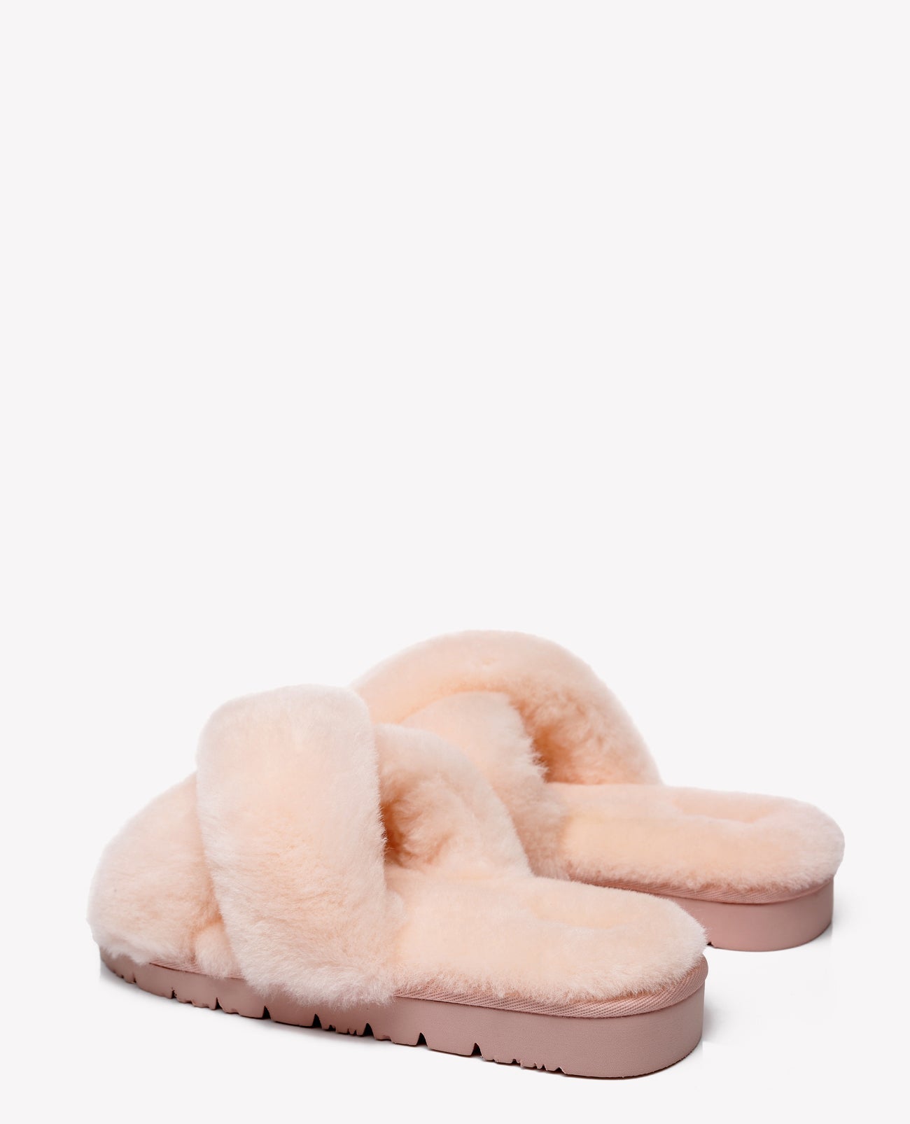 Australian Shepherd Sheepskin Wool Women Fluffy Crossover Slide Slipper Leanna-Slippers-PEROZ Accessories