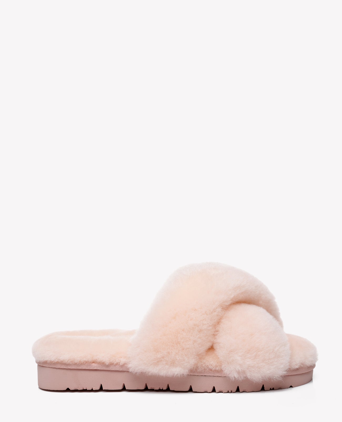 Australian Shepherd Sheepskin Wool Women Fluffy Crossover Slide Slipper Leanna-Slippers-PEROZ Accessories
