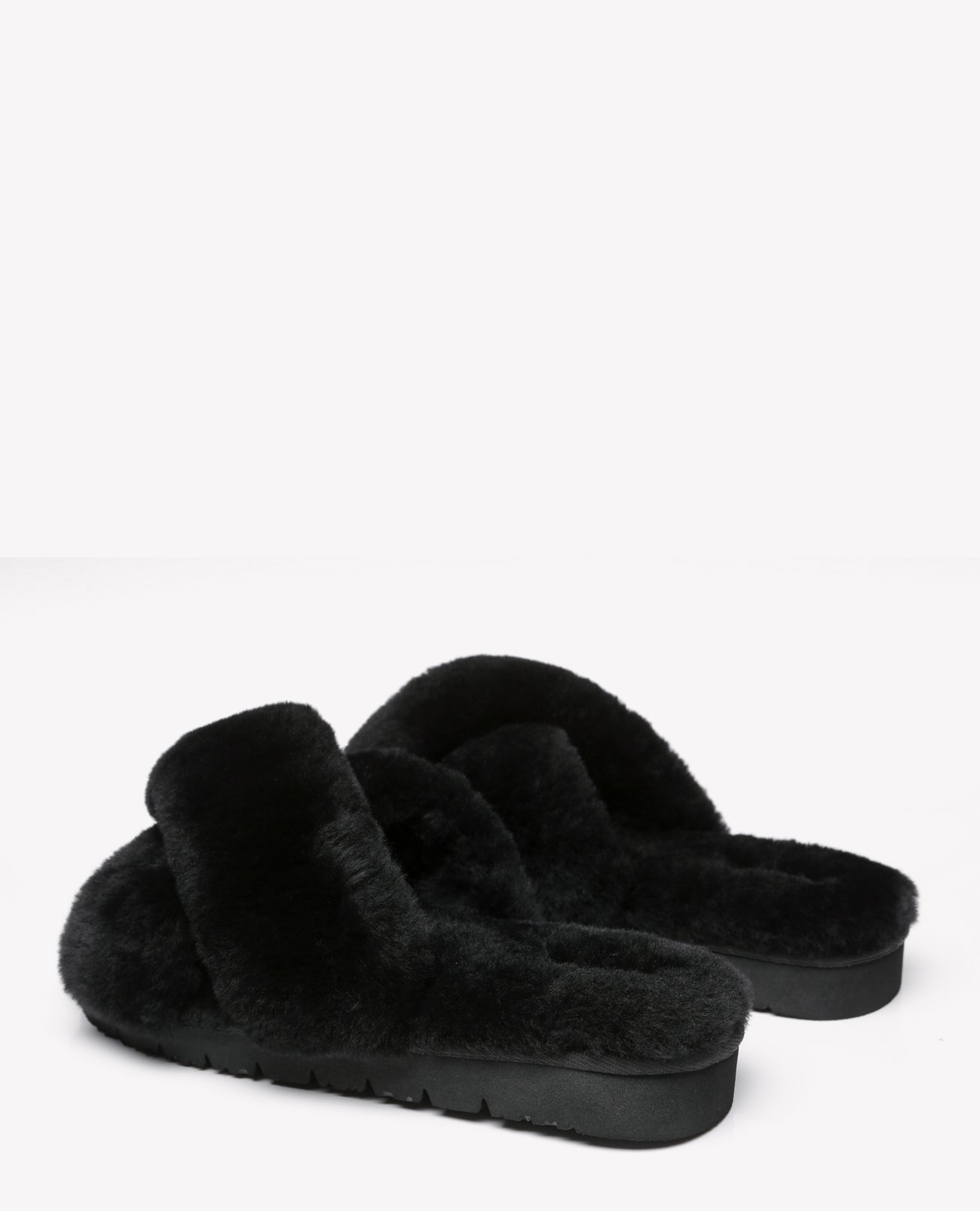 Australian Shepherd Sheepskin Wool Women Fluffy Crossover Slide Slipper Leanna-Slippers-PEROZ Accessories