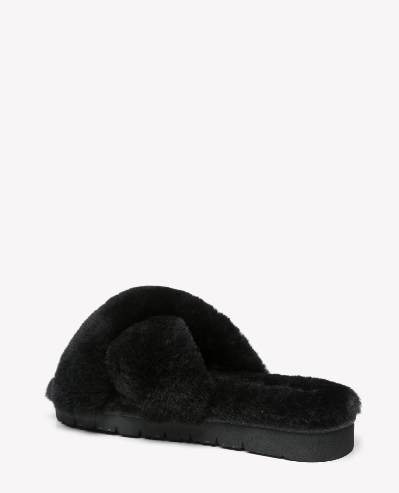 Australian Shepherd Sheepskin Wool Women Fluffy Crossover Slide Slipper Leanna-Slippers-PEROZ Accessories