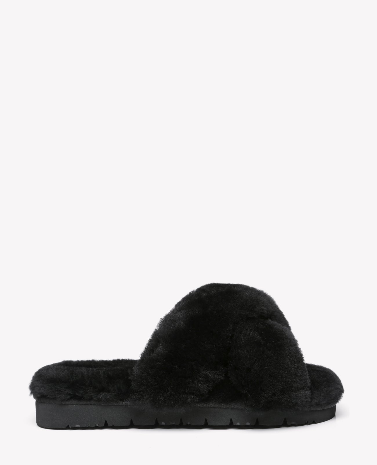 Australian Shepherd Sheepskin Wool Women Fluffy Crossover Slide Slipper Leanna-Slippers-PEROZ Accessories