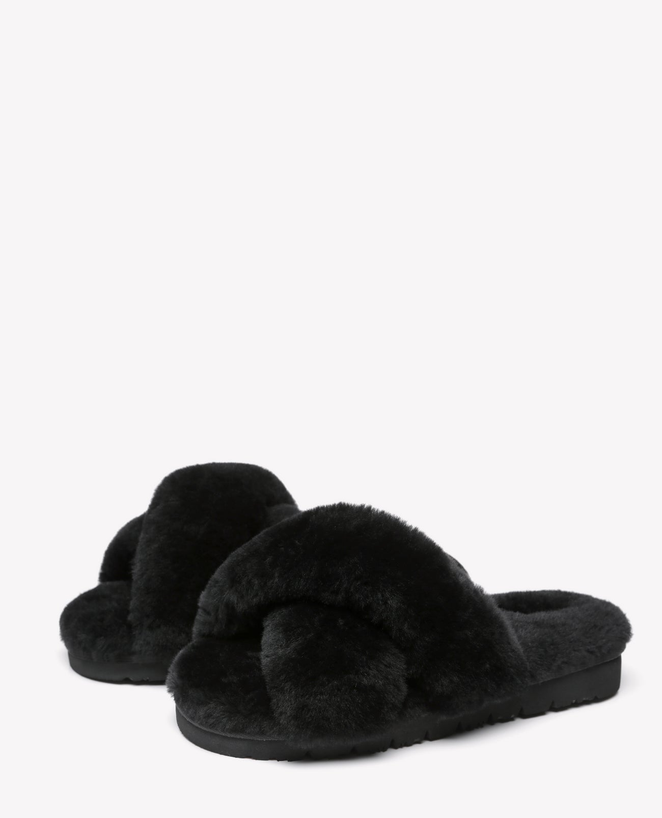 Australian Shepherd Sheepskin Wool Women Fluffy Crossover Slide Slipper Leanna-Slippers-PEROZ Accessories