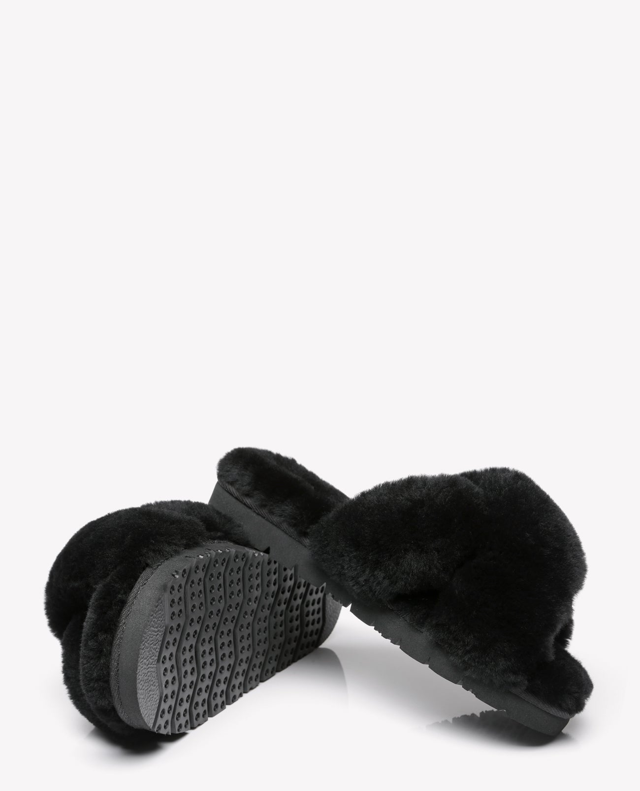 Australian Shepherd Sheepskin Wool Women Fluffy Crossover Slide Slipper Leanna-Slippers-PEROZ Accessories