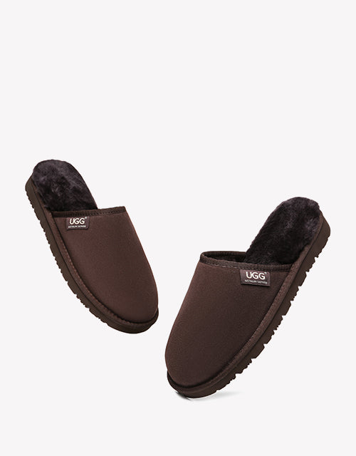 Australian Shepherd UGG Men Scuffs Slippers Sheepskin-Slippers-PEROZ Accessories
