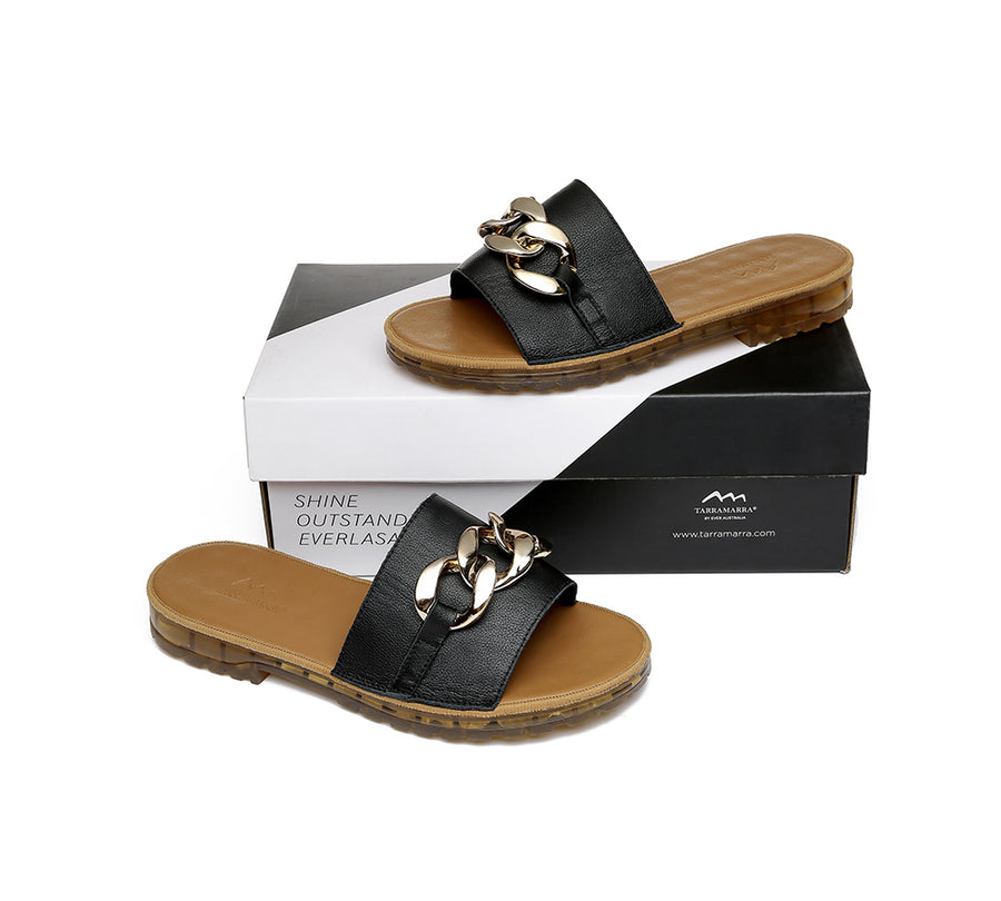 TARRAMARRA Leather Flat Slides Women Jianna Ultra Soft Footbed-Slides-PEROZ Accessories