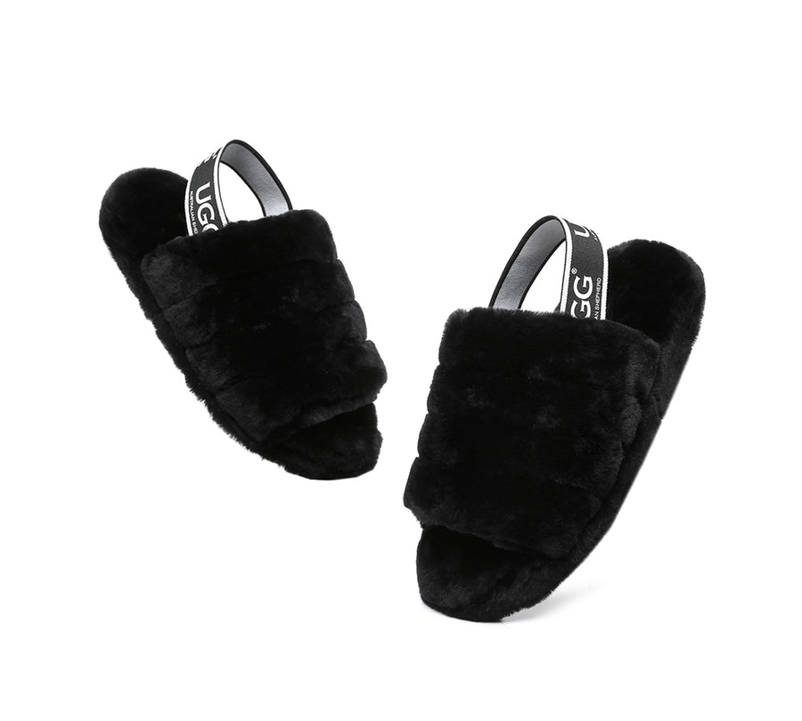 Australian Shepherd AS UGG Women Fluffy Slides Puffy-Slides-PEROZ Accessories