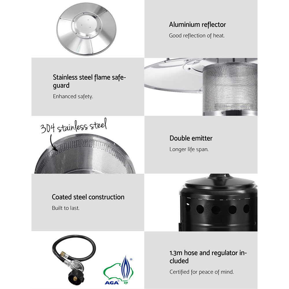 Devanti Portable Gas Patio Heater - Black and Silver-Appliances &gt; Heaters-PEROZ Accessories