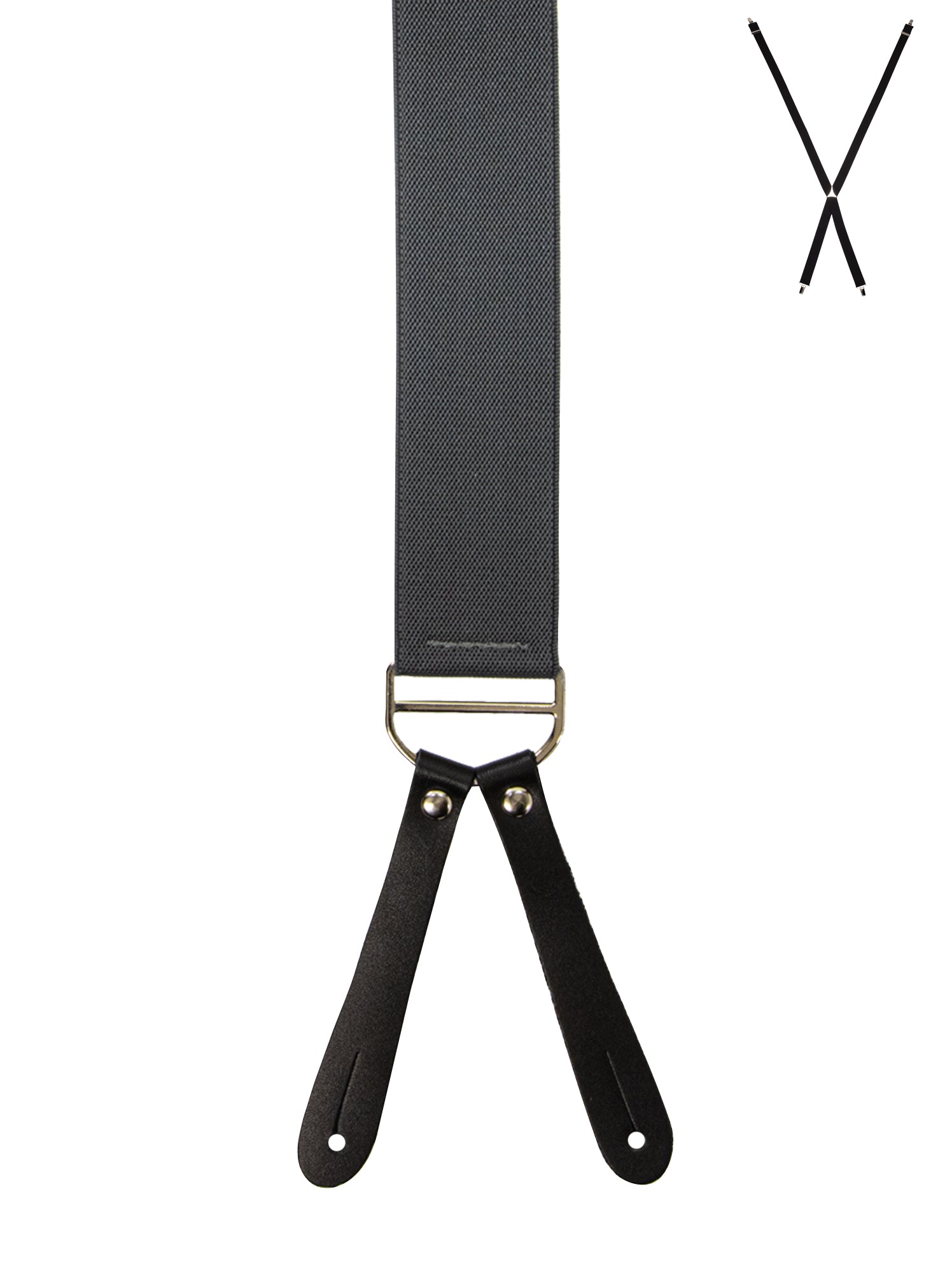 BRACES. X-Back with Leather Ends. Plain Grey. 35mm width.-Braces-PEROZ Accessories