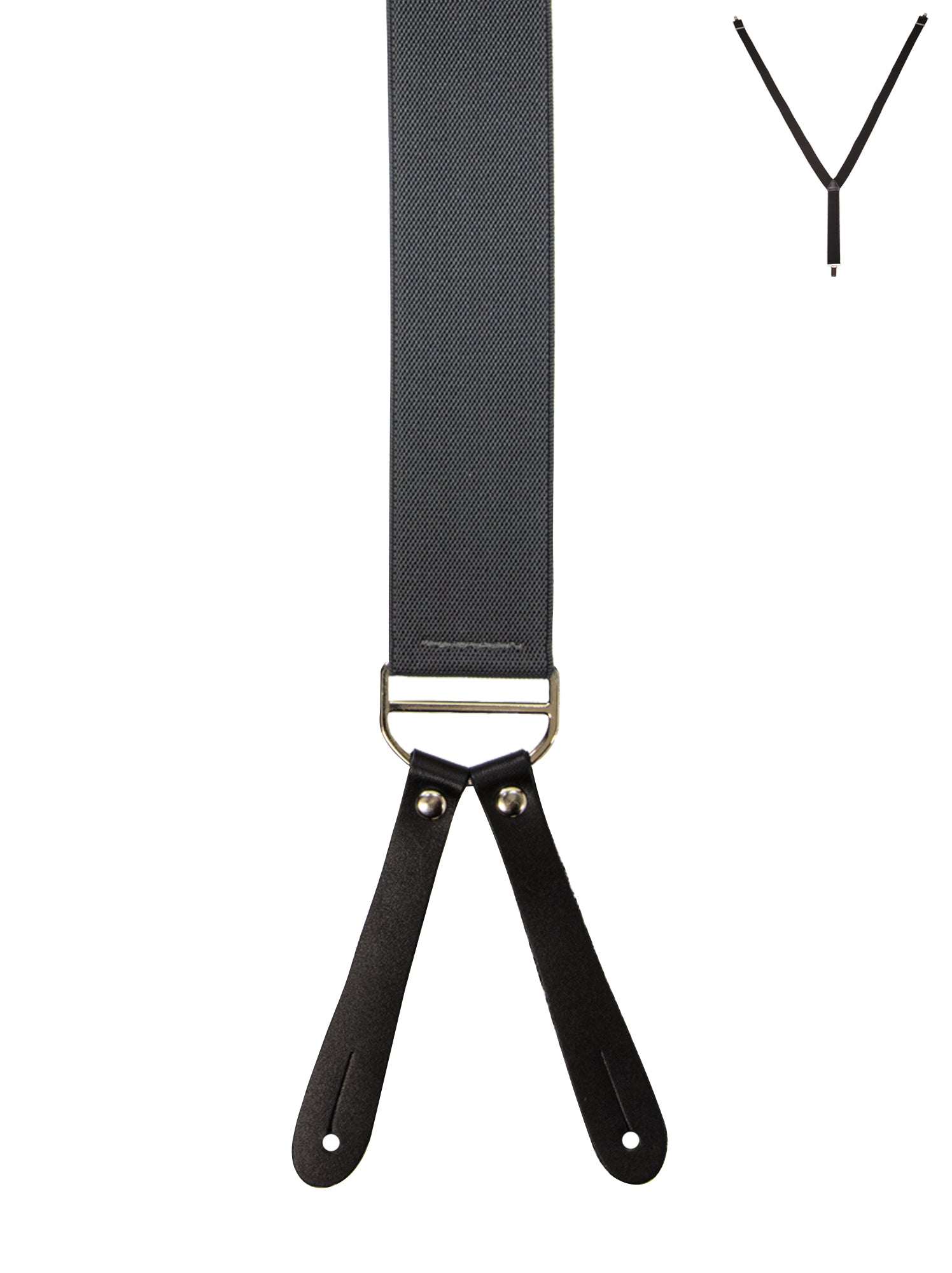 BRACES. Y-Back with Leather Ends. Plain Grey. 35mm width.-Braces-PEROZ Accessories