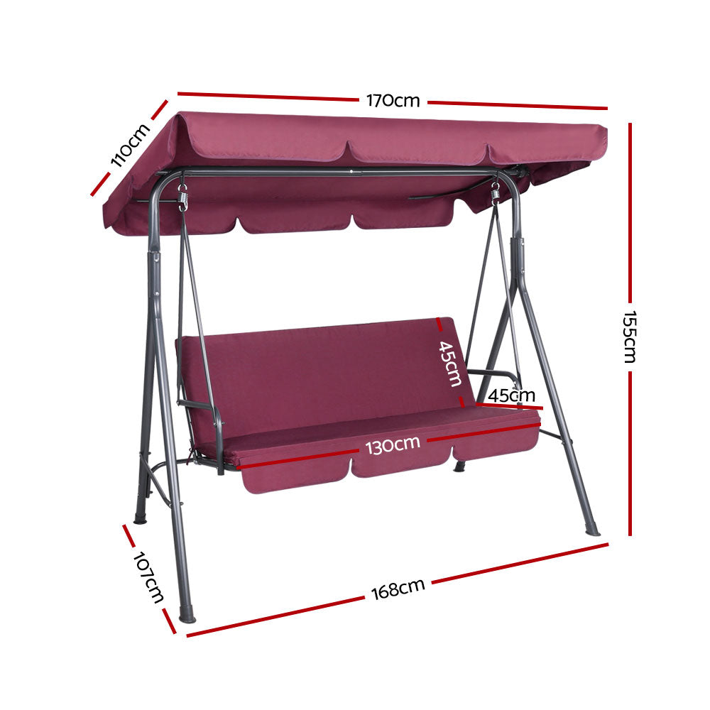 Gardeon Outdoor Swing Chair Hammock 3 Seater Garden Canopy Bench Seat Backyard-Furniture > Outdoor-PEROZ Accessories