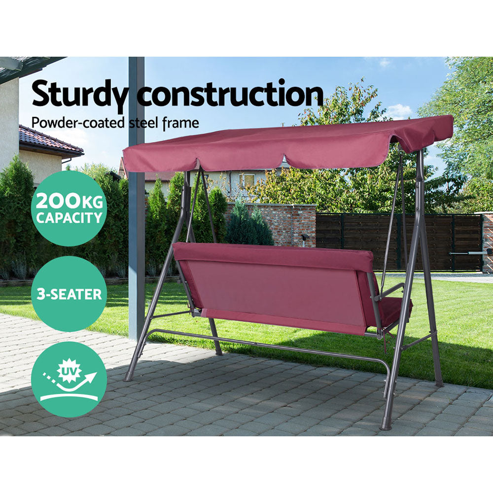 Gardeon Outdoor Swing Chair Hammock 3 Seater Garden Canopy Bench Seat Backyard-Furniture > Outdoor-PEROZ Accessories