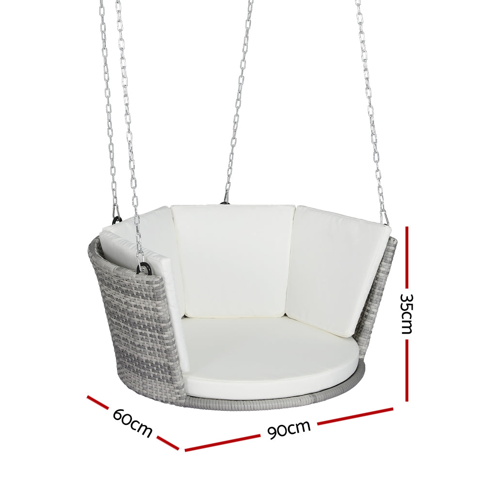 Gardeon Rattan Porch Swing Chair With Chain Cushion Outdoor Furniture Grey-Home & Garden > Hammocks-PEROZ Accessories