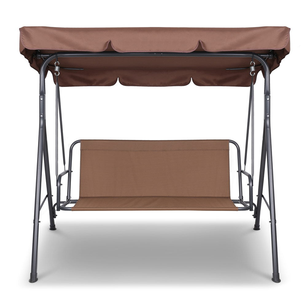 Gardeon 3 Seater Outdoor Canopy Swing Chair - Coffee-Home &amp; Garden &gt; Garden Furniture-PEROZ Accessories