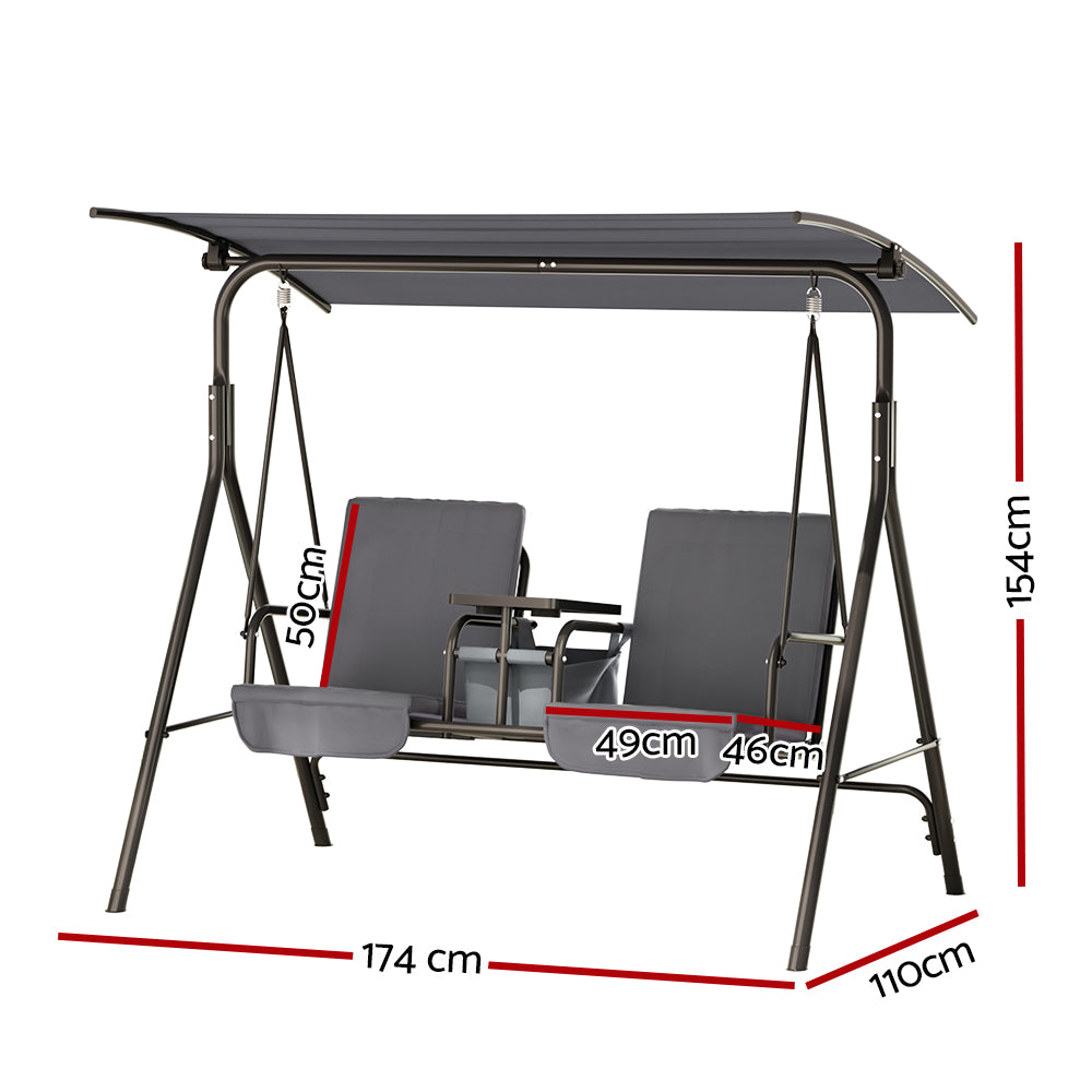 Gardeon Outdoor Patio Swing Chair 2 Seater Canopy Table Top Cup Holder Black-Furniture &gt; Outdoor-PEROZ Accessories