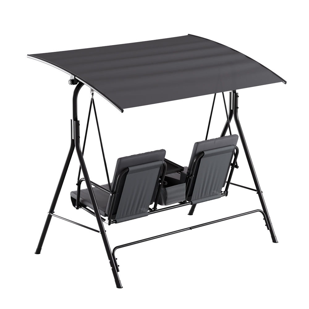 Gardeon Outdoor Patio Swing Chair 2 Seater Canopy Table Top Cup Holder Black-Furniture &gt; Outdoor-PEROZ Accessories