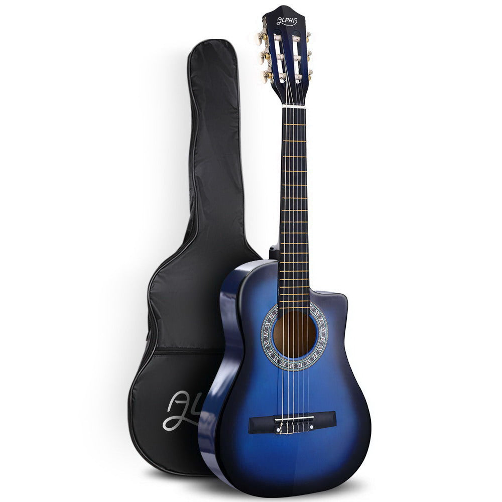 Alpha 34" Inch Guitar Classical Acoustic Cutaway Wooden Ideal Kids Gift Children 1/2 Size Blue-Audio & Video > Musical Instrument & Accessories-PEROZ Accessories