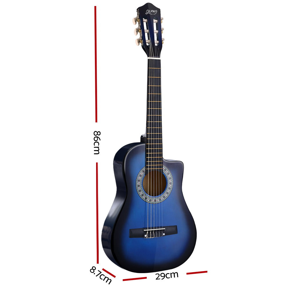 Alpha 34" Inch Guitar Classical Acoustic Cutaway Wooden Ideal Kids Gift Children 1/2 Size Blue-Audio & Video > Musical Instrument & Accessories-PEROZ Accessories