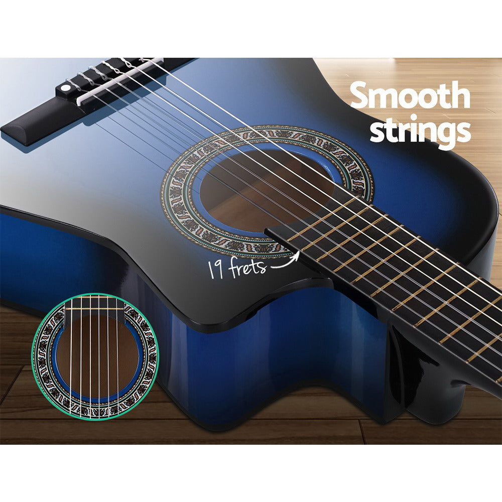 Alpha 34" Inch Guitar Classical Acoustic Cutaway Wooden Ideal Kids Gift Children 1/2 Size Blue-Audio & Video > Musical Instrument & Accessories-PEROZ Accessories