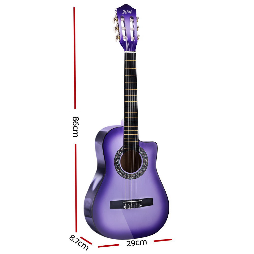 Alpha 34" Inch Guitar Classical Acoustic Cutaway Wooden Ideal Kids Gift Children 1/2 Size Purple-Audio & Video > Musical Instrument & Accessories-PEROZ Accessories
