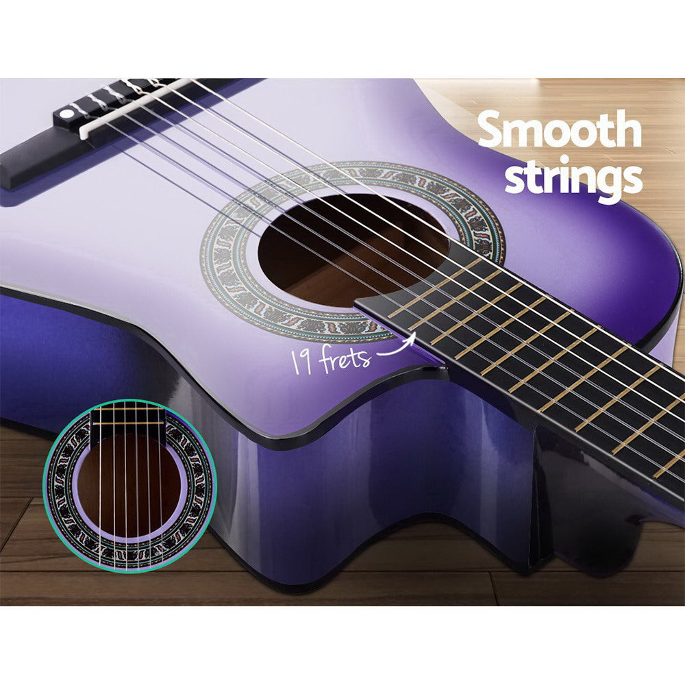 Alpha 34" Inch Guitar Classical Acoustic Cutaway Wooden Ideal Kids Gift Children 1/2 Size Purple-Audio & Video > Musical Instrument & Accessories-PEROZ Accessories