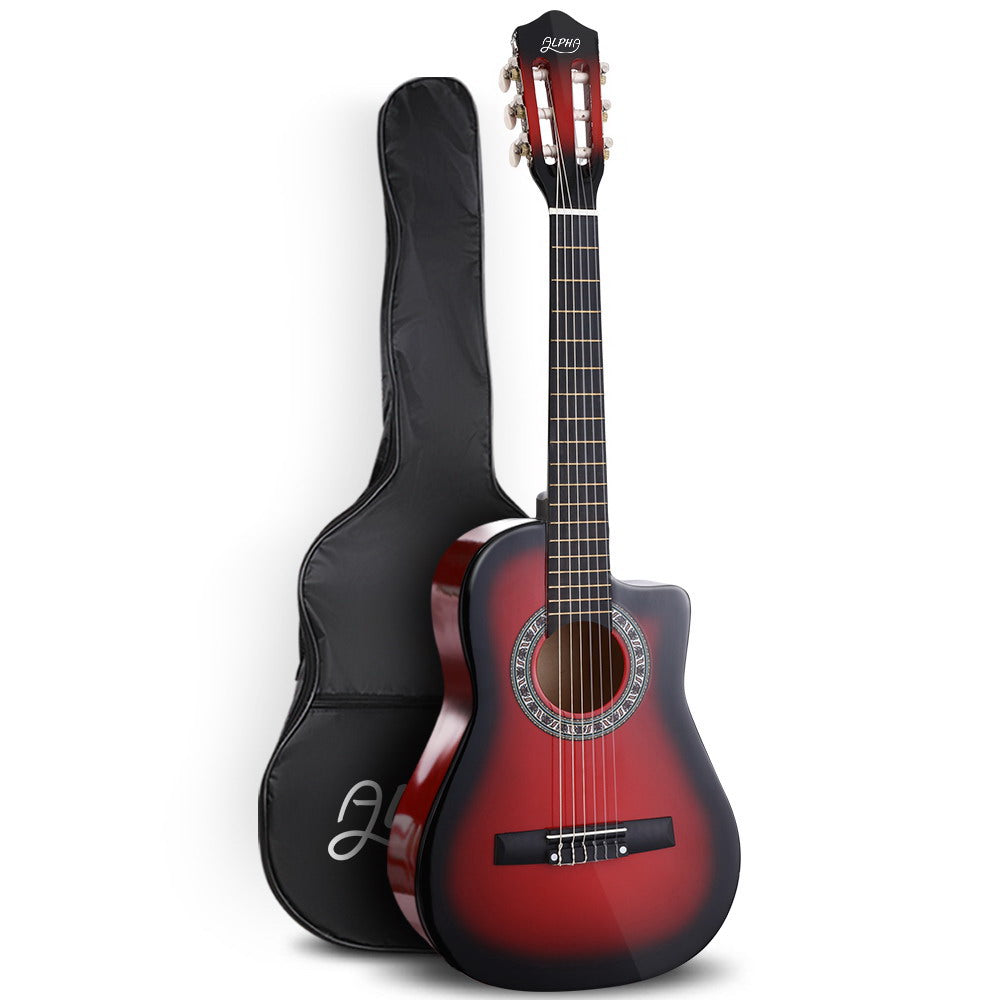 Alpha 34" Inch Guitar Classical Acoustic Cutaway Wooden Ideal Kids Gift Children 1/2 Size Red-Audio & Video > Musical Instrument & Accessories-PEROZ Accessories