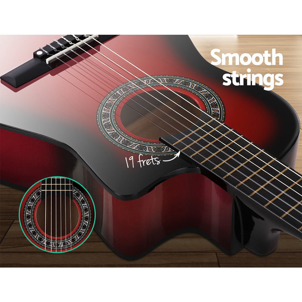 Alpha 34" Inch Guitar Classical Acoustic Cutaway Wooden Ideal Kids Gift Children 1/2 Size Red-Audio & Video > Musical Instrument & Accessories-PEROZ Accessories