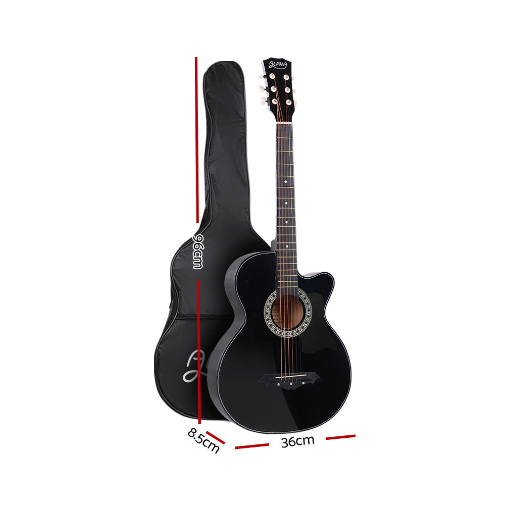 ALPHA 38 Inch Wooden Acoustic Guitar Black-Audio & Video > Musical Instrument & Accessories-PEROZ Accessories